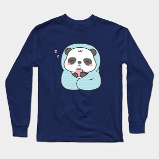 Cute Sleepy Panda With Coffee and Blanket Long Sleeve T-Shirt